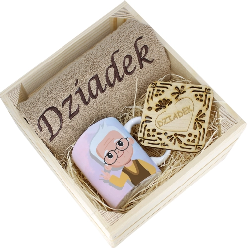 SUPER PREZENT DLA DZIADKA RĘCZNIK + KUBEK SKRZYNKA
