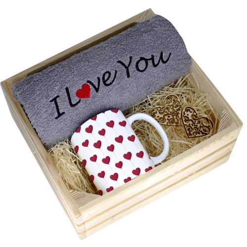 KOMPLET PREZENT KUBEK RĘCZNIK SKRZYNKA WALENTYNKI