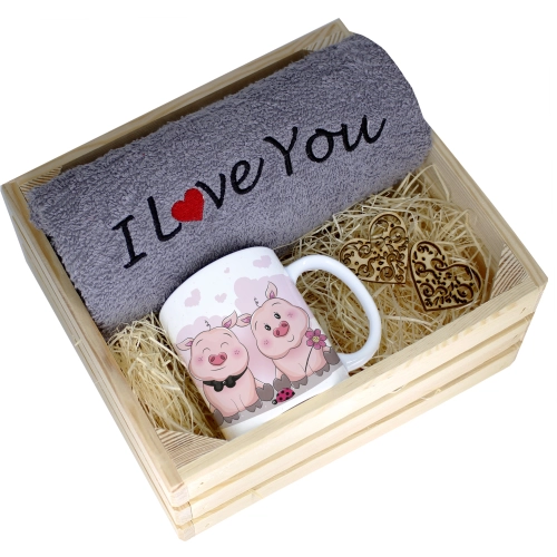 KOMPLET PREZENT KUBEK RĘCZNIK SKRZYNKA WALENTYNKI