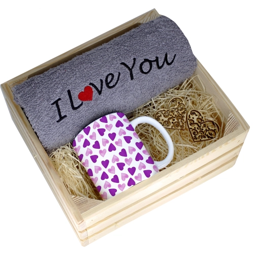 KOMPLET PREZENT KUBEK RĘCZNIK SKRZYNKA WALENTYNKI