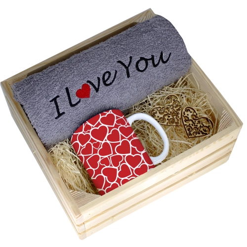 KOMPLET PREZENT KUBEK RĘCZNIK SKRZYNKA WALENTYNKI