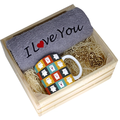 KOMPLET PREZENT KUBEK RĘCZNIK SKRZYNKA WALENTYNKI