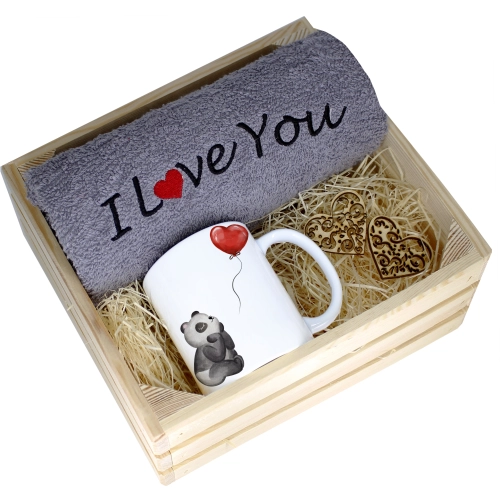 KOMPLET PREZENT KUBEK RĘCZNIK SKRZYNKA WALENTYNKI