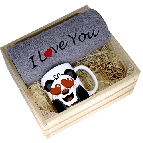 KOMPLET PREZENT KUBEK RĘCZNIK SKRZYNKA WALENTYNKI