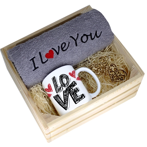 KOMPLET PREZENT KUBEK RĘCZNIK SKRZYNKA WALENTYNKI
