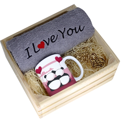 KOMPLET PREZENT KUBEK RĘCZNIK SKRZYNKA WALENTYNKI