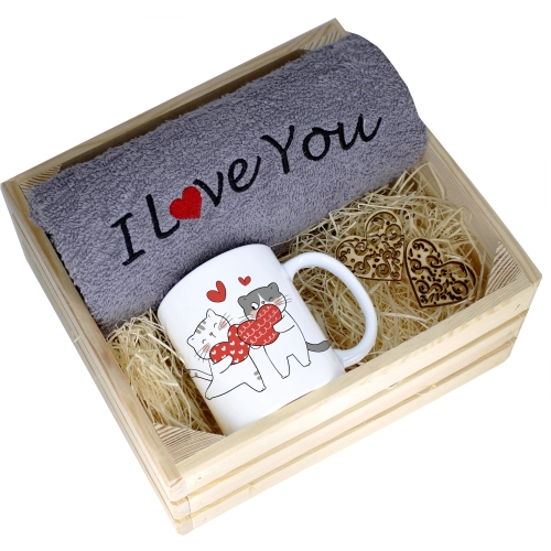 KOMPLET PREZENT KUBEK RĘCZNIK SKRZYNKA WALENTYNKI