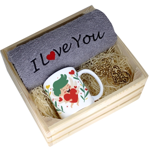KOMPLET PREZENT KUBEK RĘCZNIK SKRZYNKA WALENTYNKI
