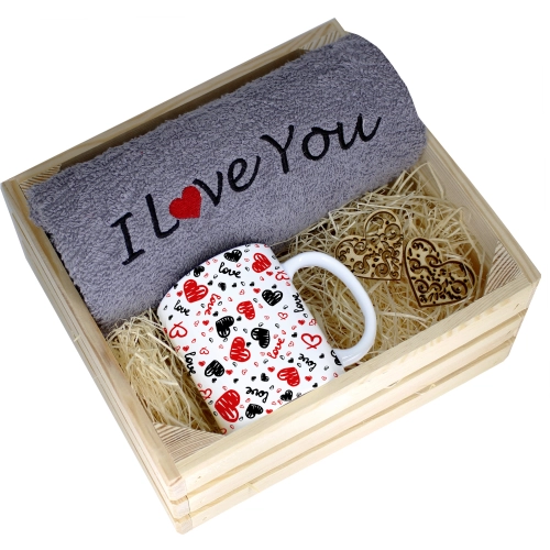 KOMPLET PREZENT KUBEK RĘCZNIK SKRZYNKA WALENTYNKI