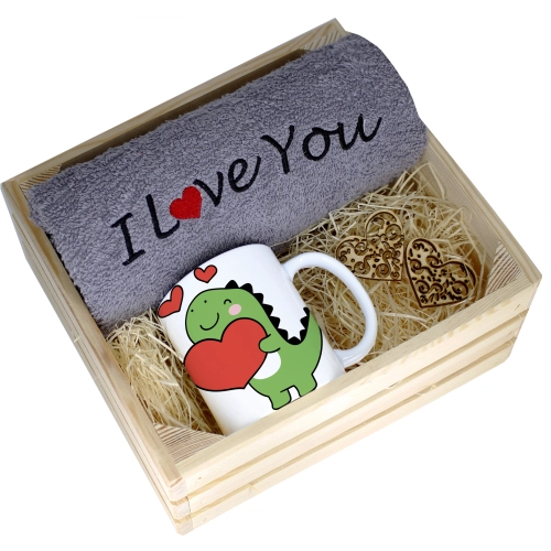 KOMPLET PREZENT KUBEK RĘCZNIK SKRZYNKA WALENTYNKI
