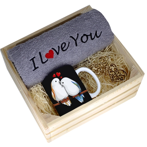 KOMPLET PREZENT KUBEK RĘCZNIK SKRZYNKA WALENTYNKI