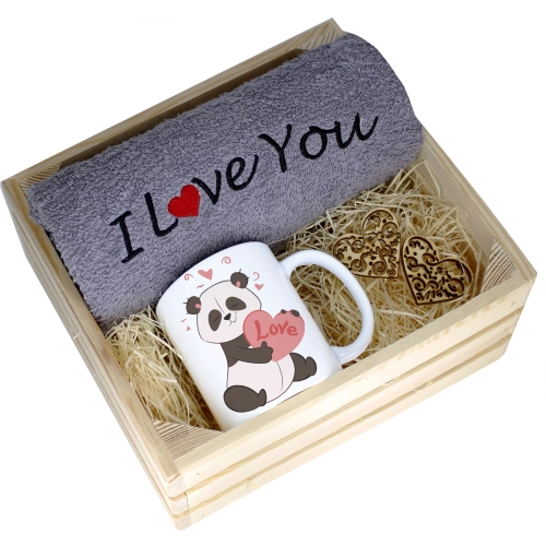 KOMPLET PREZENT KUBEK RĘCZNIK SKRZYNKA WALENTYNKI