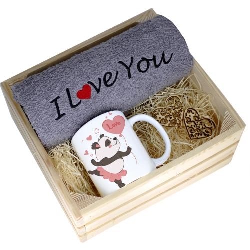 KOMPLET PREZENT KUBEK RĘCZNIK SKRZYNKA WALENTYNKI