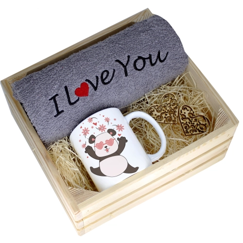 KOMPLET PREZENT KUBEK RĘCZNIK SKRZYNKA WALENTYNKI
