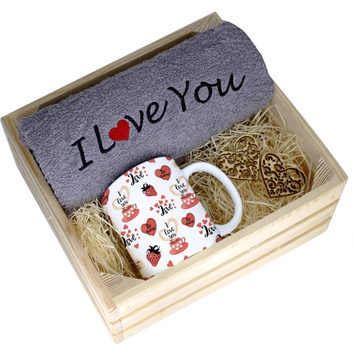 KOMPLET PREZENT KUBEK RĘCZNIK SKRZYNKA WALENTYNKI