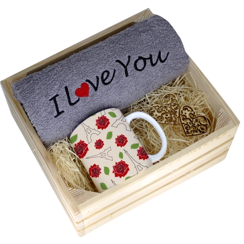 KOMPLET PREZENT KUBEK RĘCZNIK SKRZYNKA WALENTYNKI