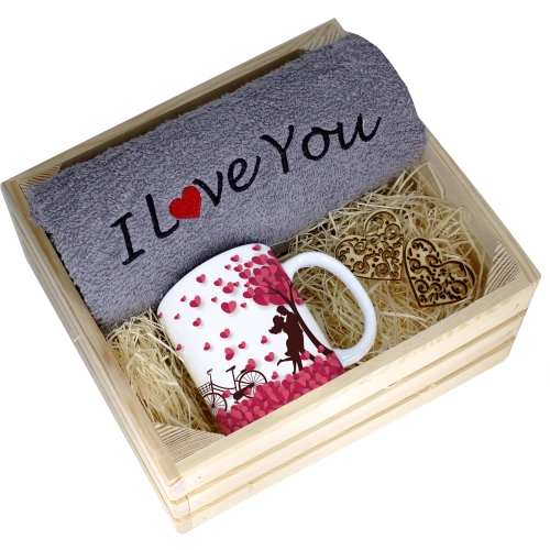 KOMPLET PREZENT KUBEK RĘCZNIK SKRZYNKA WALENTYNKI