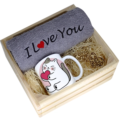 KOMPLET PREZENT KUBEK RĘCZNIK SKRZYNKA WALENTYNKI