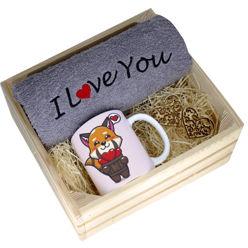 KOMPLET PREZENT KUBEK RĘCZNIK SKRZYNKA WALENTYNKI