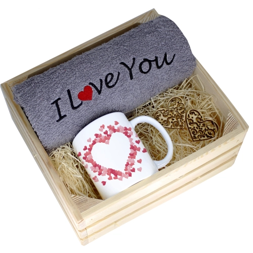 KOMPLET PREZENT KUBEK RĘCZNIK SKRZYNKA WALENTYNKI