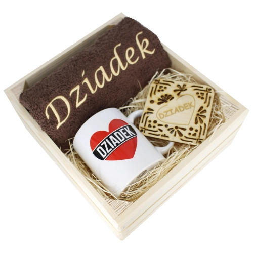 SUPER PREZENT DLA DZIADKA RĘCZNIK + KUBEK SKRZYNKA