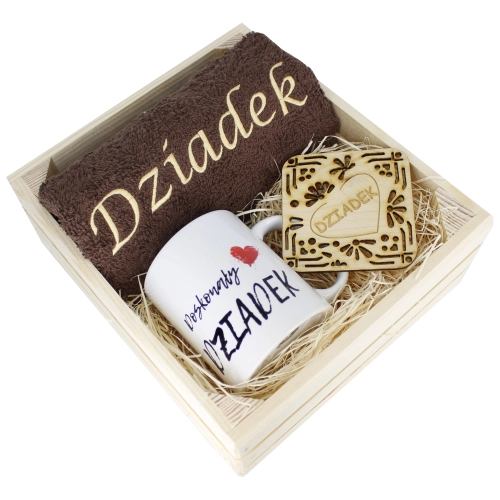 SUPER PREZENT DLA DZIADKA RĘCZNIK + KUBEK SKRZYNKA