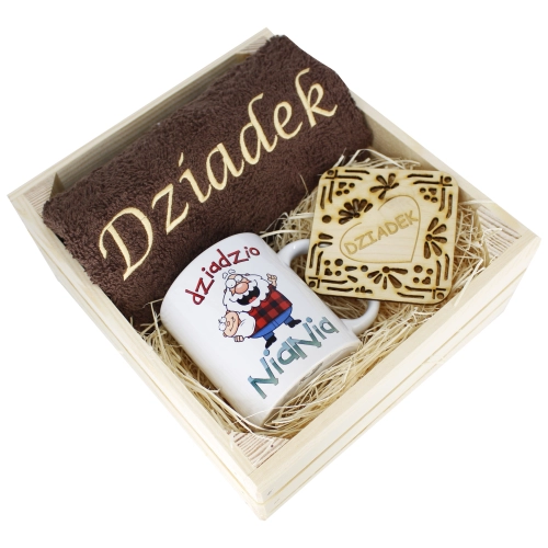 SUPER PREZENT DLA DZIADKA RĘCZNIK + KUBEK SKRZYNKA
