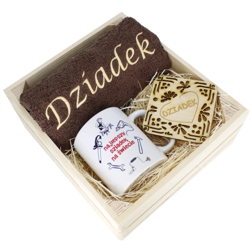 SUPER PREZENT DLA DZIADKA RĘCZNIK + KUBEK SKRZYNKA