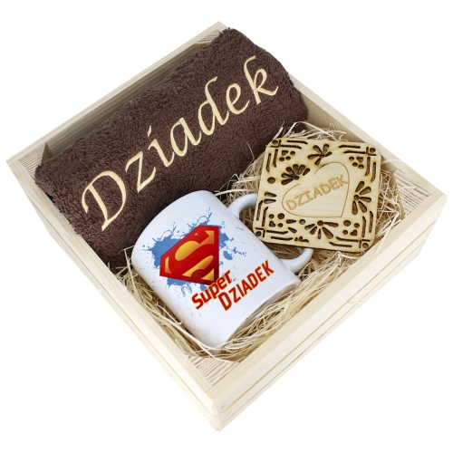 SUPER PREZENT DLA DZIADKA RĘCZNIK + KUBEK SKRZYNKA