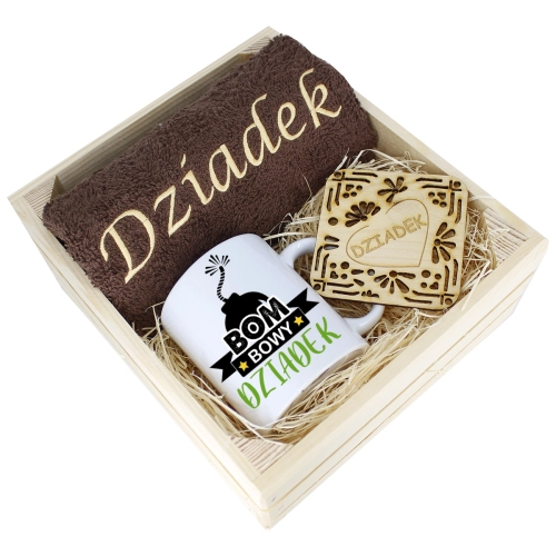 SUPER PREZENT DLA DZIADKA RĘCZNIK + KUBEK SKRZYNKA