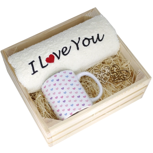 KOMPLET PREZENT KUBEK RĘCZNIK SKRZYNKA WALENTYNKI