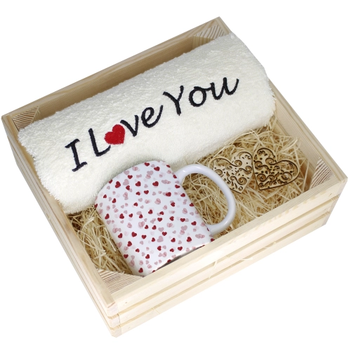 KOMPLET PREZENT KUBEK RĘCZNIK SKRZYNKA WALENTYNKI