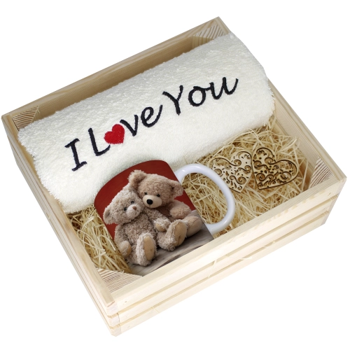 KOMPLET PREZENT KUBEK RĘCZNIK SKRZYNKA WALENTYNKI