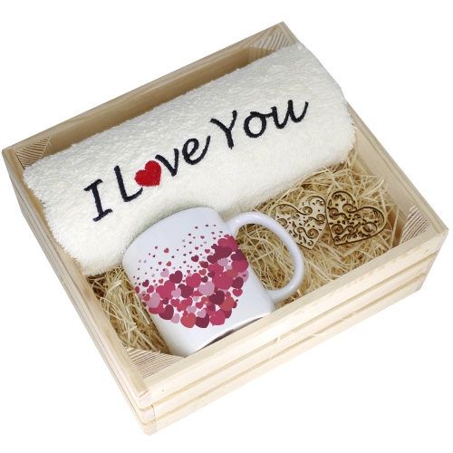 KOMPLET PREZENT KUBEK RĘCZNIK SKRZYNKA WALENTYNKI