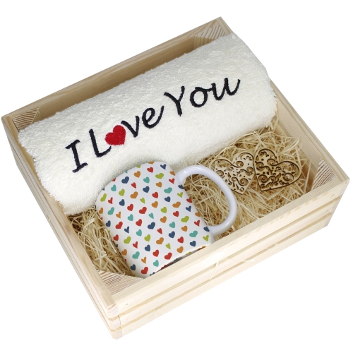 KOMPLET PREZENT KUBEK RĘCZNIK SKRZYNKA WALENTYNKI