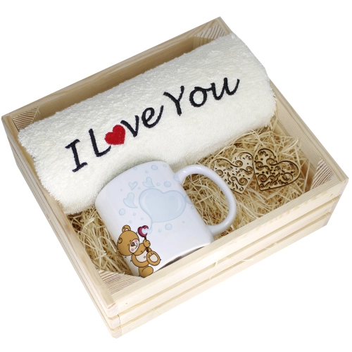 KOMPLET PREZENT KUBEK RĘCZNIK SKRZYNKA WALENTYNKI