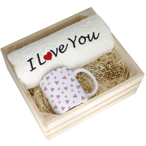 KOMPLET PREZENT KUBEK RĘCZNIK SKRZYNKA WALENTYNKI