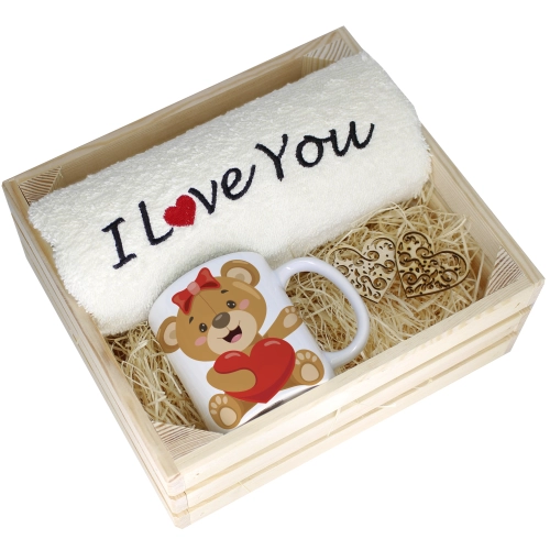 KOMPLET PREZENT KUBEK RĘCZNIK SKRZYNKA WALENTYNKI