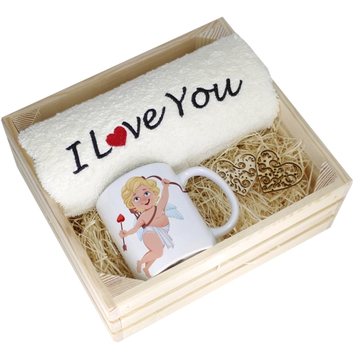 KOMPLET PREZENT KUBEK RĘCZNIK SKRZYNKA WALENTYNKI