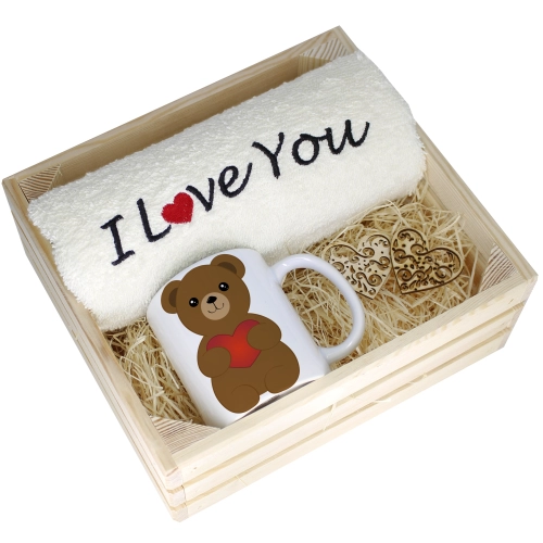 KOMPLET PREZENT KUBEK RĘCZNIK SKRZYNKA WALENTYNKI