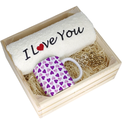 KOMPLET PREZENT KUBEK RĘCZNIK SKRZYNKA WALENTYNKI