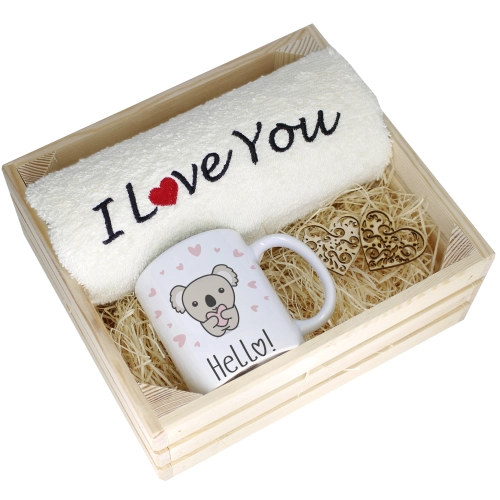 KOMPLET PREZENT KUBEK RĘCZNIK SKRZYNKA WALENTYNKI