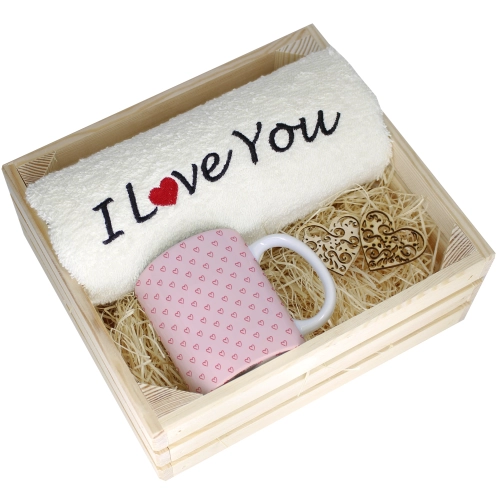 KOMPLET PREZENT KUBEK RĘCZNIK SKRZYNKA WALENTYNKI