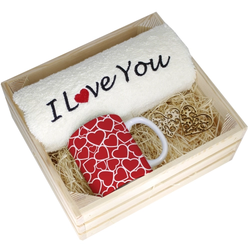 KOMPLET PREZENT KUBEK RĘCZNIK SKRZYNKA WALENTYNKI