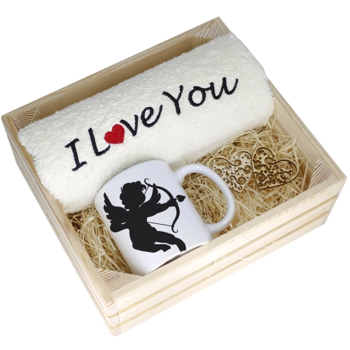 KOMPLET PREZENT KUBEK RĘCZNIK SKRZYNKA WALENTYNKI