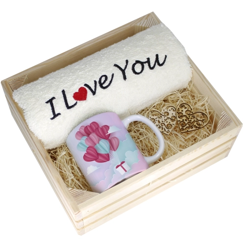 KOMPLET PREZENT KUBEK RĘCZNIK SKRZYNKA WALENTYNKI