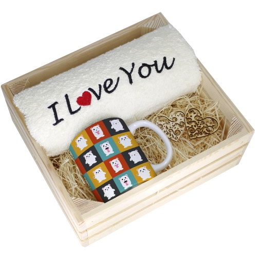 KOMPLET PREZENT KUBEK RĘCZNIK SKRZYNKA WALENTYNKI