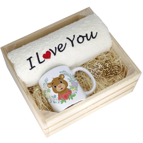 KOMPLET PREZENT KUBEK RĘCZNIK SKRZYNKA WALENTYNKI