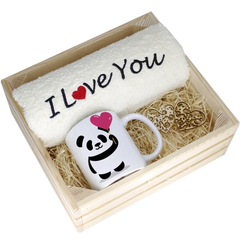 KOMPLET PREZENT KUBEK RĘCZNIK SKRZYNKA WALENTYNKI