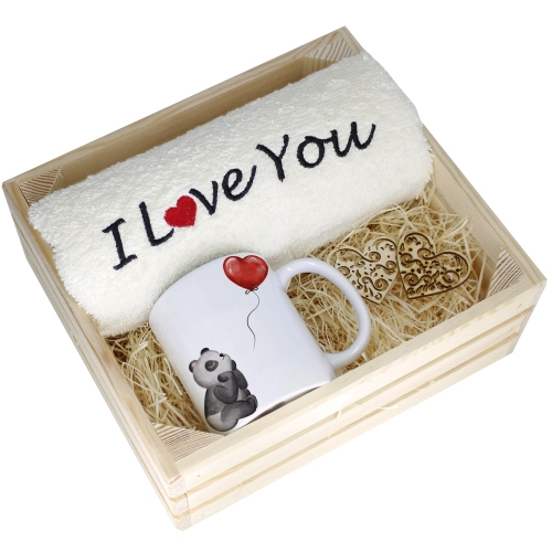 KOMPLET PREZENT KUBEK RĘCZNIK SKRZYNKA WALENTYNKI